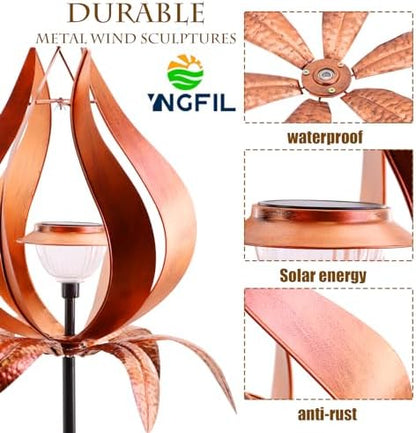 Close up of solar light component on Yngfil yard windmill