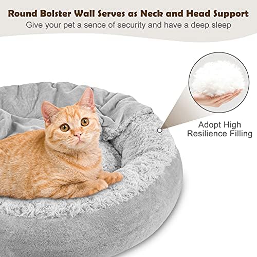 JOEJOY Small Dog Bed Cat Bed with Hooded Blanket, Cozy Cuddler Luxury Puppy Pet Bed, Donut Round Calming Anti-Anxiety Dog Burrow Cave Bed - Anti-Slip Bottom and Machine Washable 23 inch - Image 4