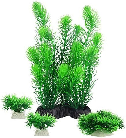 MyLifeUNIT fish tank green grass mats and tall decorative plant setup.
