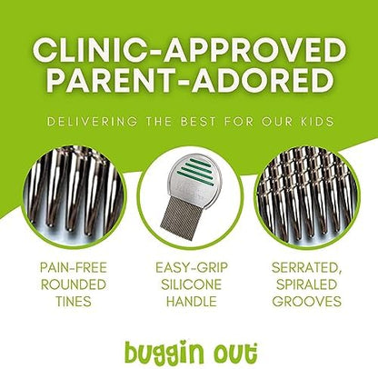 Stainless steel nit comb showing the smooth rounded edges for scalp protection.