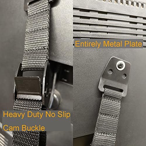 Installation diagram illustrating how the anti-tip furniture anchors attach safely to a glass television stand console.