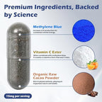YEMFGQOE Lucemed Methylene Blue dietary supplement bottle with capsules displayed in foreground