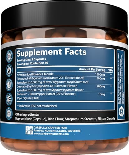 Rainbow Nutrients NAD plus supplement ingredients label view