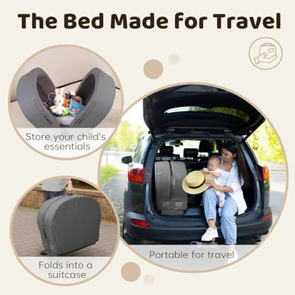 ENITYA kids portable bed showing the removable machine washable cover