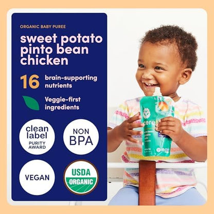 Back of Cerebelly baby food pouch showing 16 nutrients list.