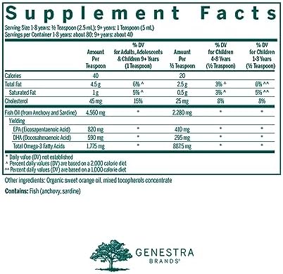 Genestra Brands Super EFA Liquid natural orange flavor bottle side view