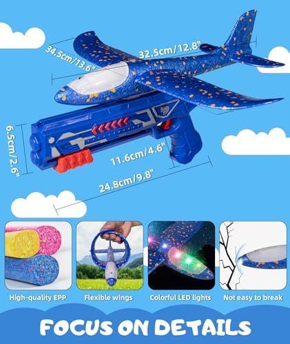Three pack LED light foam glider planes in red orange and blue colors.
