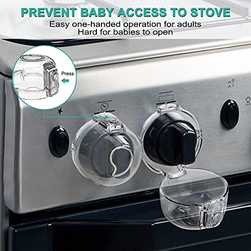 Close up of Grenfu double-key childproof gas stove knob guard