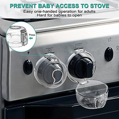 Close up of Grenfu double-key childproof gas stove knob guard