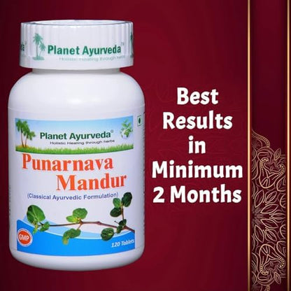 Planet Ayurveda Punarnava Mandur twin pack supplement bottle details for authentic health and wellness support