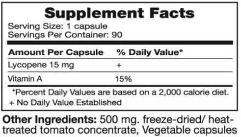 Side angle of Seagate Lycopene 15 milligram dietary supplement bottle showcasing clear product directions