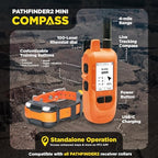 Dogtra Pathfinder2 Compass handheld transmitter with two-inch LCD display illustrating real-time tracking metrics.