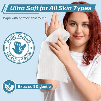 Oversized eight by twelve inch disposable body shower wipes for sensitive skin