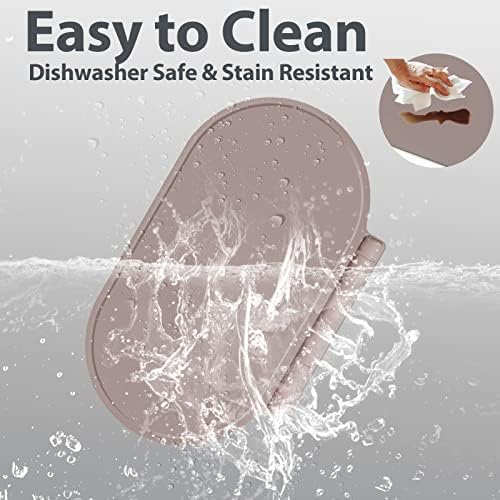 Hey Kids gray toddler placemat placed flat on a kitchen countertop holding a baby bowl and spoon securely
