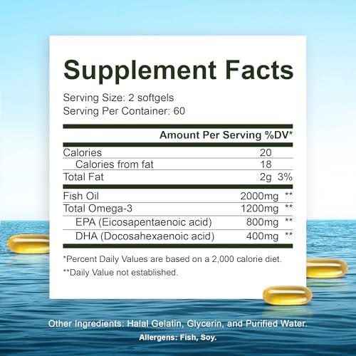 Side view of Noor Vitamins Ultra Omega 3 supplement facts detailing 800mg EPA and 400mg DHA
