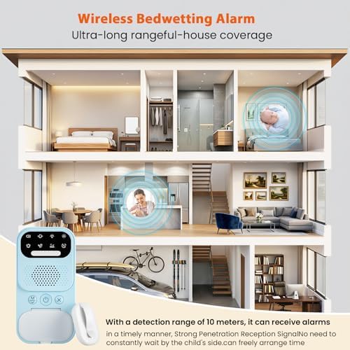 Smart bedwetting alarm with 8 sound and vibration modes for deep sleepers.