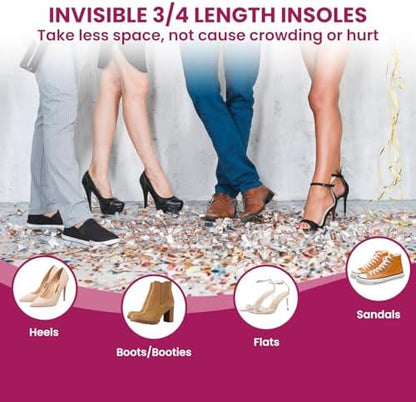 Bukihome 3/4 insoles placed inside a high heel shoe demonstrating invisible fit.