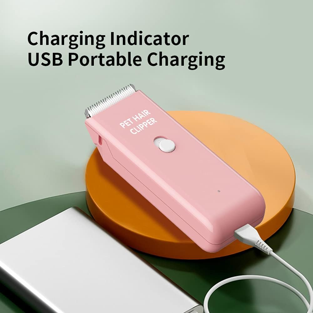 Rechargeable cordless animal grooming trimmer showing ergonomic pink body
