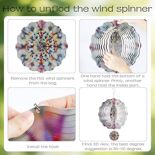 Kinetic wind spinner hanging in an indoor sunroom