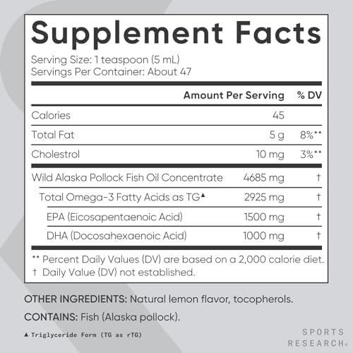 Sports Research natural lemon flavor fish oil supplement packaging label details