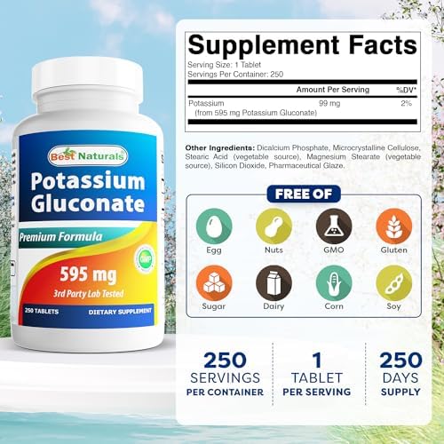 Best Naturals Potassium Gluconate label showing supplement facts