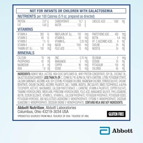 Similac Advance infant formula packaging side view showing ingredients
