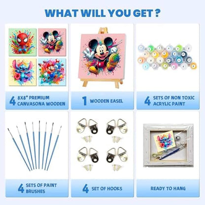 Fuinkqe kids painting kit showing the included wall hanging hooks and mounting hardware accessories.
