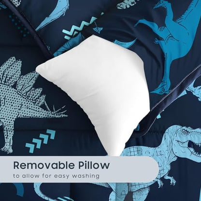 Wake In Cloud dinosaur nap mat highlighting the built-in clear name card identification pocket