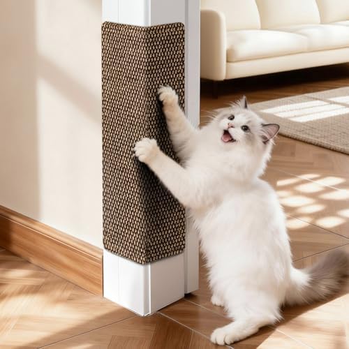 Close up view of the durable woven sisal surface on the corner cat scratch pad.