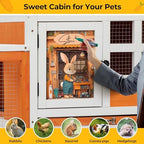48" L Rabbit Hutch Outdoor Indoor, Expandable 2-Story Large Wooden Bunny Cage with Run, Removale Tray, Top-Opening Waterproof Roof, 2 Doors, DIY Drawing Board, Orange + Colorful Pattern - Image 4