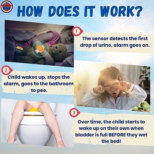 Captain Dry moisture sensor clip attached to child underwear for bedwetting detection.