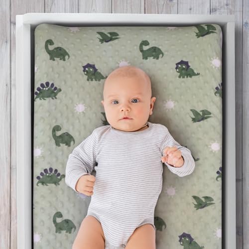 The Peanutshell minky sage green changing table sheets folded
