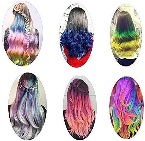 Safe temporary hair color comb set showing diverse pastel and metallic color options.