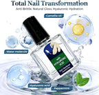 Clear glossy nail strengthener applied on hands