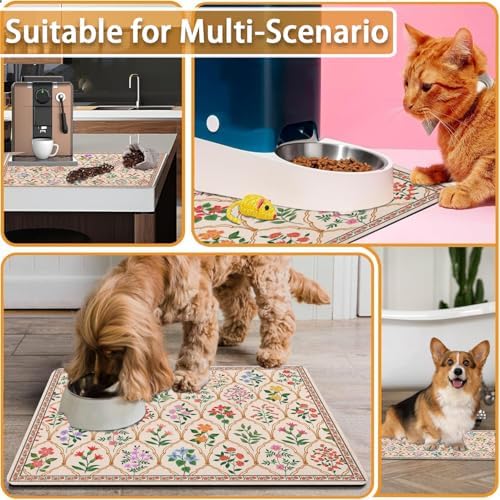 Ideasonna pet feeding mat with bowls on top