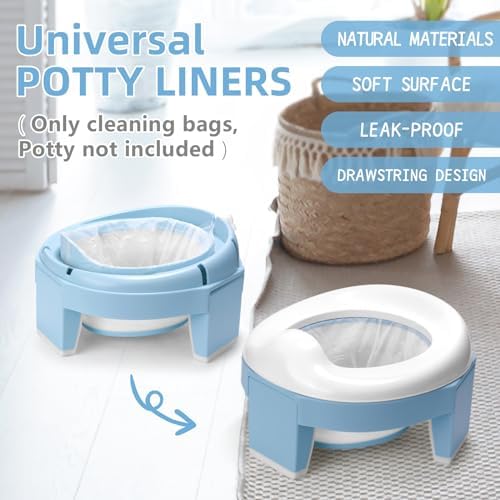 Leak-proof potty bags fit onto toddler portable potty chair