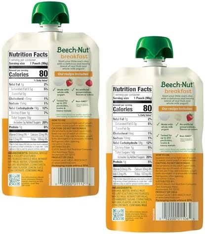 Toddler eating a Beech-Nut breakfast pouch