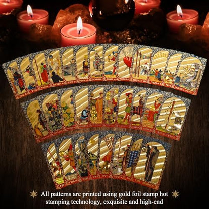 Kiino tarot deck cards spread out showing black matte and gold foil detail