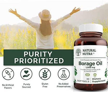 Authentic USA imported Natural Nutra Omega 6 supplement showcasing the certified non GMO and gluten free seals.