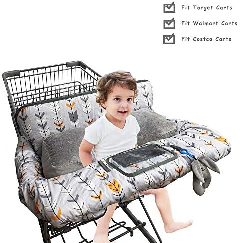 Infant grocery cart cushion showcasing the integrated clear cellphone holder window