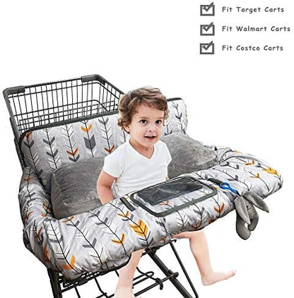 Infant grocery cart cushion showcasing the integrated clear cellphone holder window