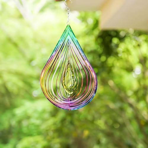 Close up of gradient rainbow finish on metal wind spinner