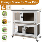 2 Story Rabbit Hutch Indoor & Outdoor, Wooden Rabbit Cage with 2 Leak-Proof Pull-Out Trays, 4 Wheels, Ramp, Chew-Anti Metal Strip for Rabbit, Guinea Pig, Hamster (36" L x 17.8" W x 36.7" H) - Image 6