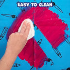 Close up view of the durable non toxic material texture of READY 2 LEARN reusable table cover