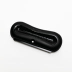 Stainless steel wide shallow comb on Groomi pet shedding brush close up