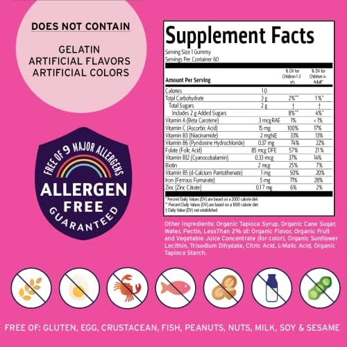 Vitamin Friends strawberry flavored gelatin free iron supplement bears for toddlers close up shot.