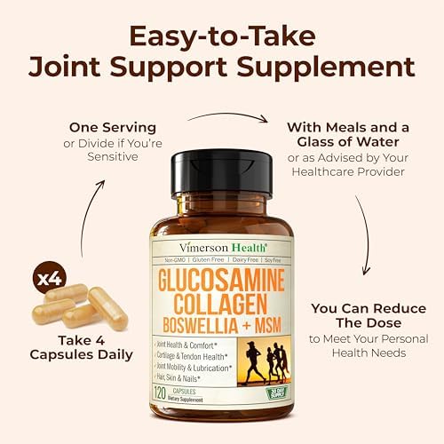 Glucosamine Chondroitin MSM with Hydrolyzed Collagen Peptides - Joint Support Supplement with Quercetin, Bromelain & Boswellia Extract - Collagen pills for Hair Skin Nails - FSA Eligible 120 Caps - Image 6