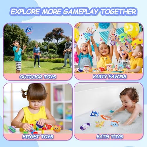 Collection of forty eight vibrant sensory toys arranged as party favors and classroom prizes.