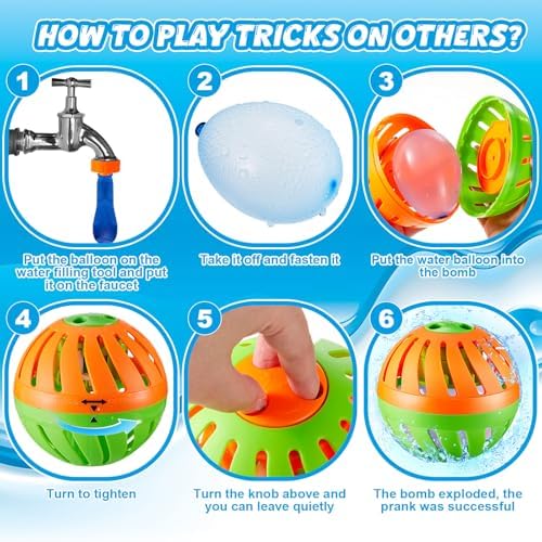 Vertintong outdoor party game set showcasing the included handy water filling tool connected to a tap