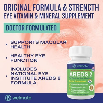 Welmate AREDS 2 eye supplement label showing ingredient details